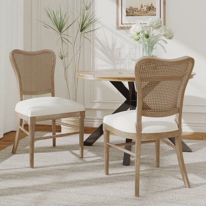 Classic Retro Dining Chair (Set of 2) With Rattan Backrest - Dark Brown / Beige Noble House