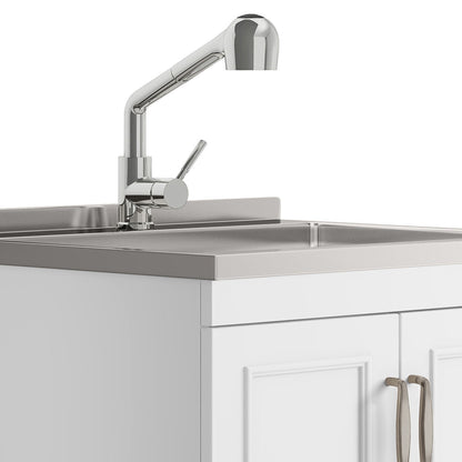 Laundry Cabinet With Faucet And Stainless Steel Sink - White Simpli-Home