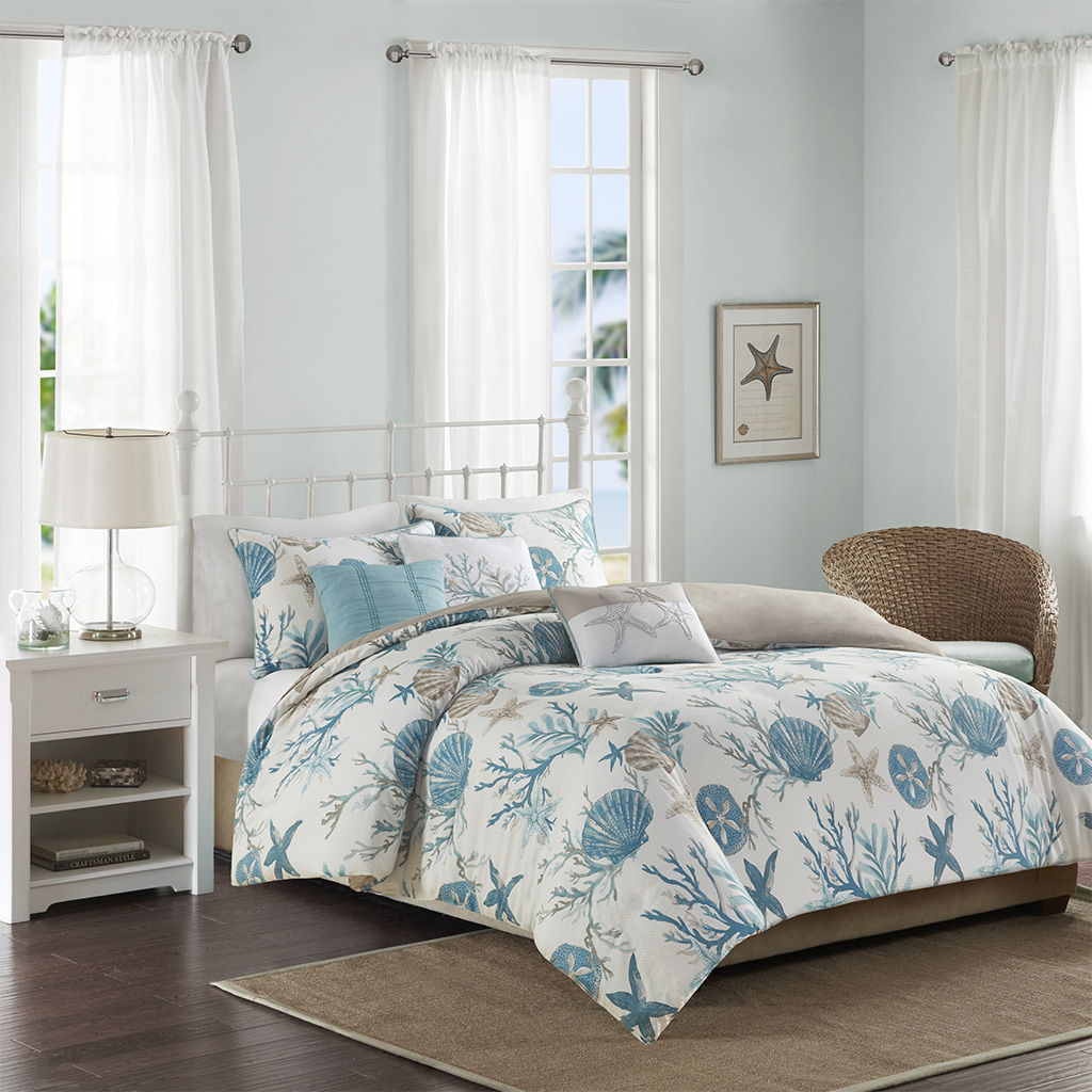 Pebble Beach - 6 Piece Cotton Sateen Duvet Cover Set - Aqua Madison Park