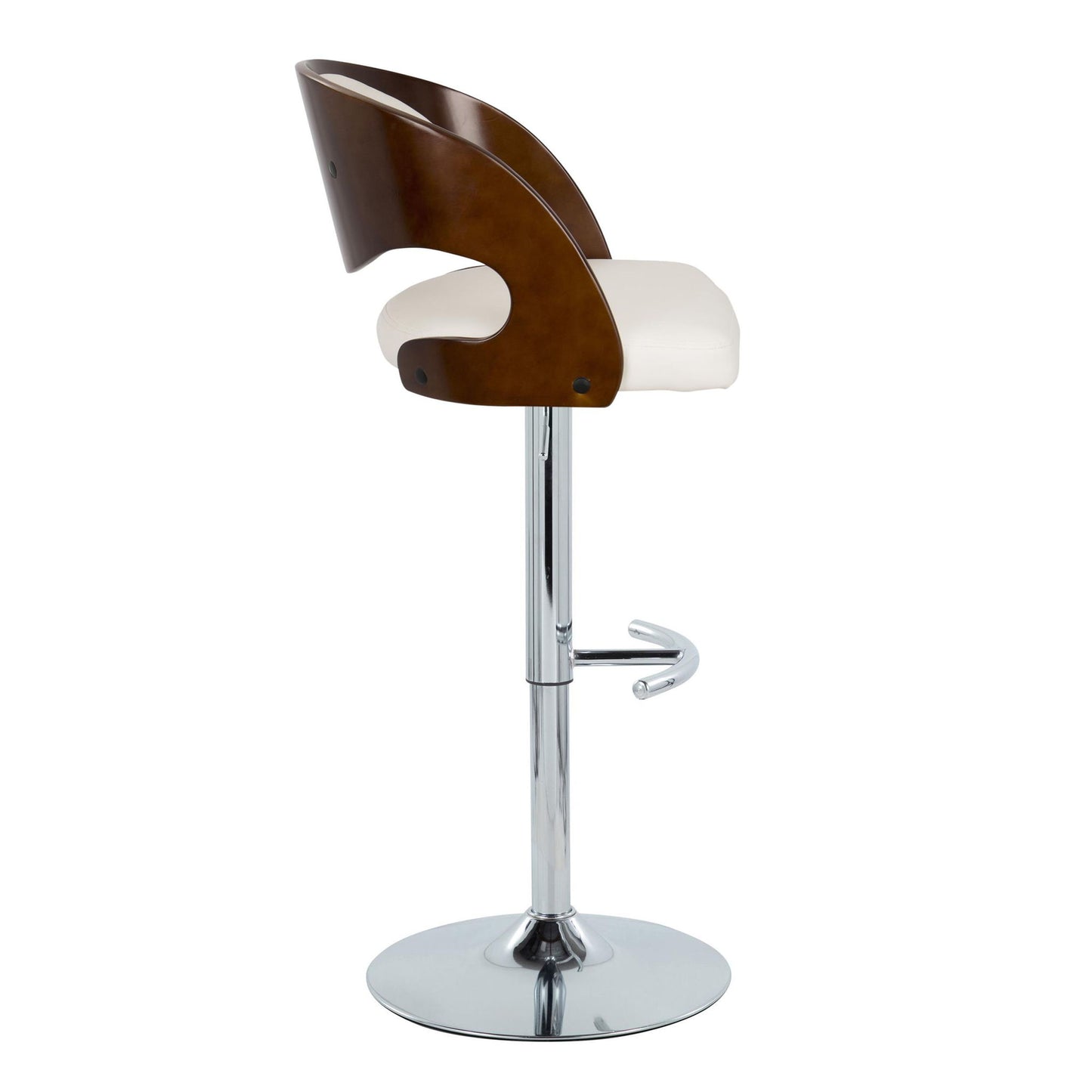 Pino - Mid-Century Modern Adjustable Barstool With Swivel With Rounded T Footrest (Set of 2) - Chrome / Cherry / White Lumi Source