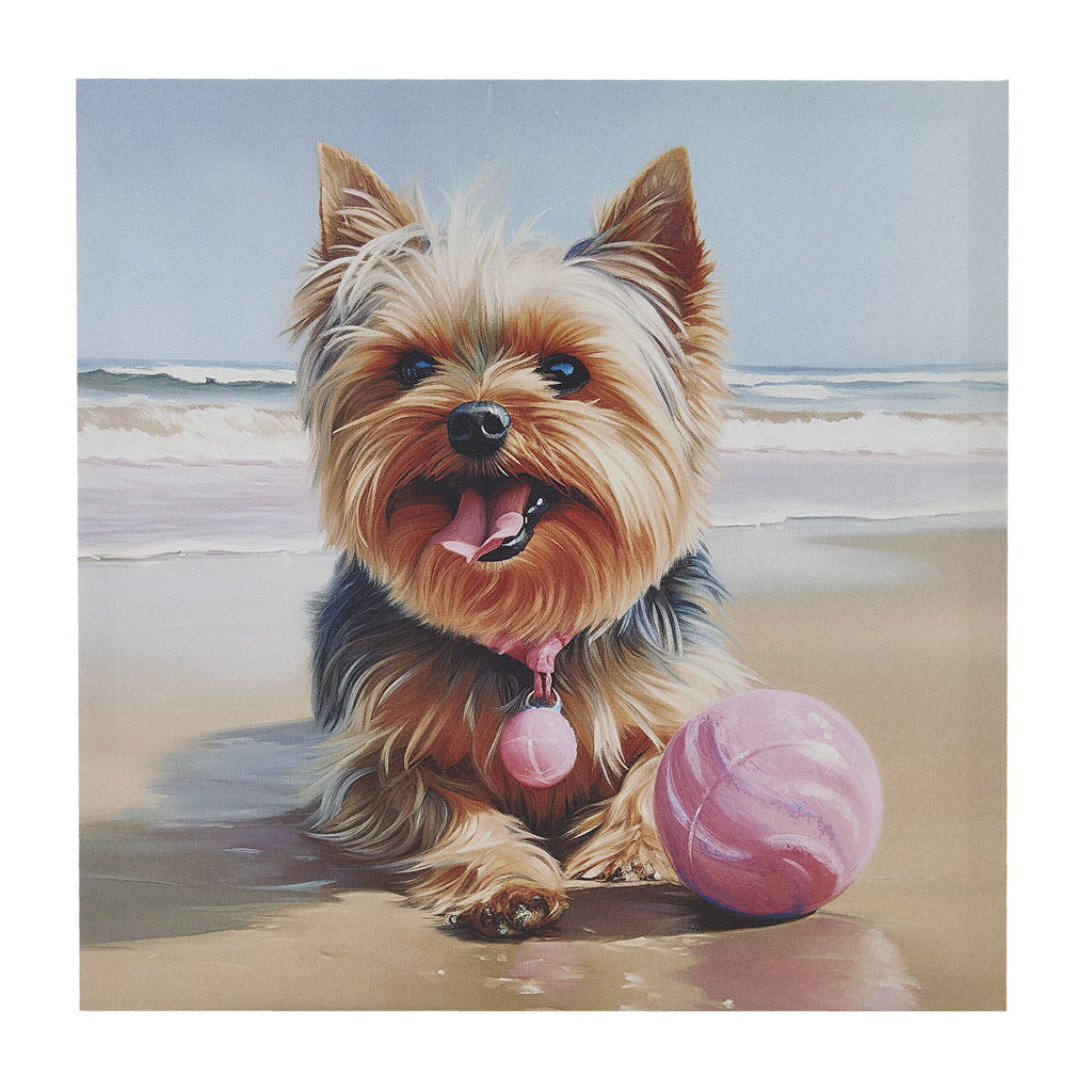 Beach Dogs - Yorkie Canvas Wall Art - Blue Multi