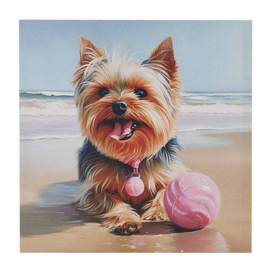 Beach Dogs - Yorkie Canvas Wall Art - Blue Multi