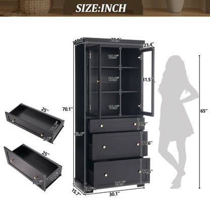 Freestanding Tall Bathroom Cabinet With Adjustable Shelves, Drawers, Soft Close Glass Doors Hearth and Haven