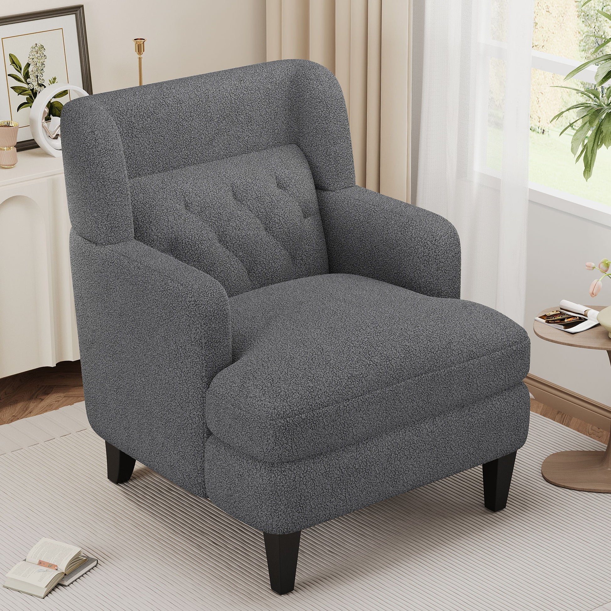 Upholstered Accent Chair Tufted Armchair For Living Room And Bedroom Noble House