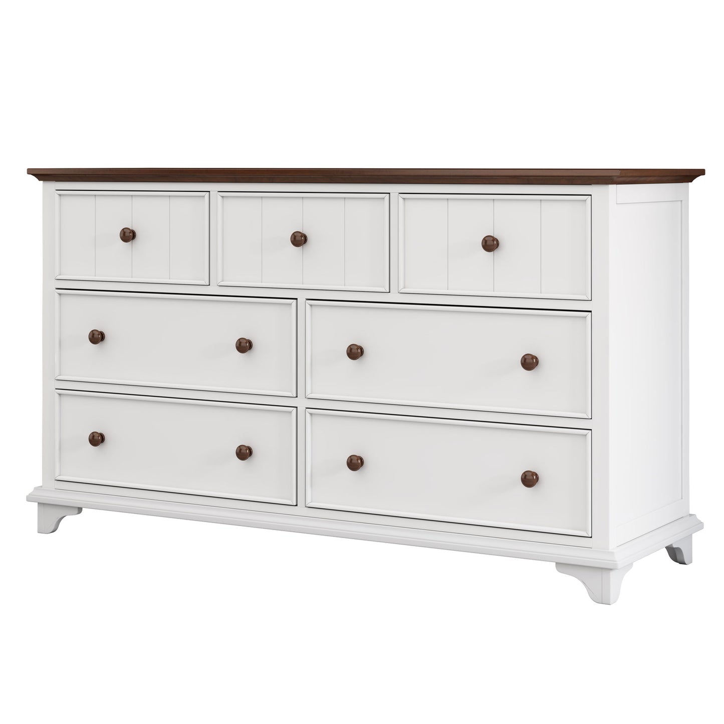 Wooden Captain Seven Drawer Dresser For Bedroom, Living Room, Kids' Room - White / Walnut Hearth and Haven
