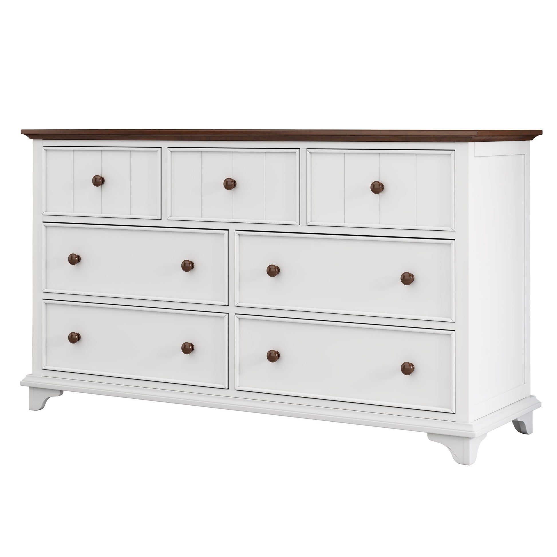Wooden Captain Seven Drawer Dresser For Bedroom, Living Room, Kids' Room - White / Walnut Hearth and Haven