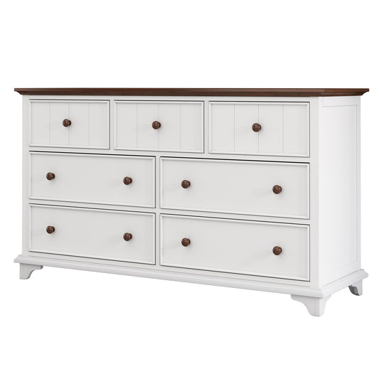 Wooden Captain Seven Drawer Dresser For Bedroom, Living Room, Kids' Room - White / Walnut Hearth and Haven