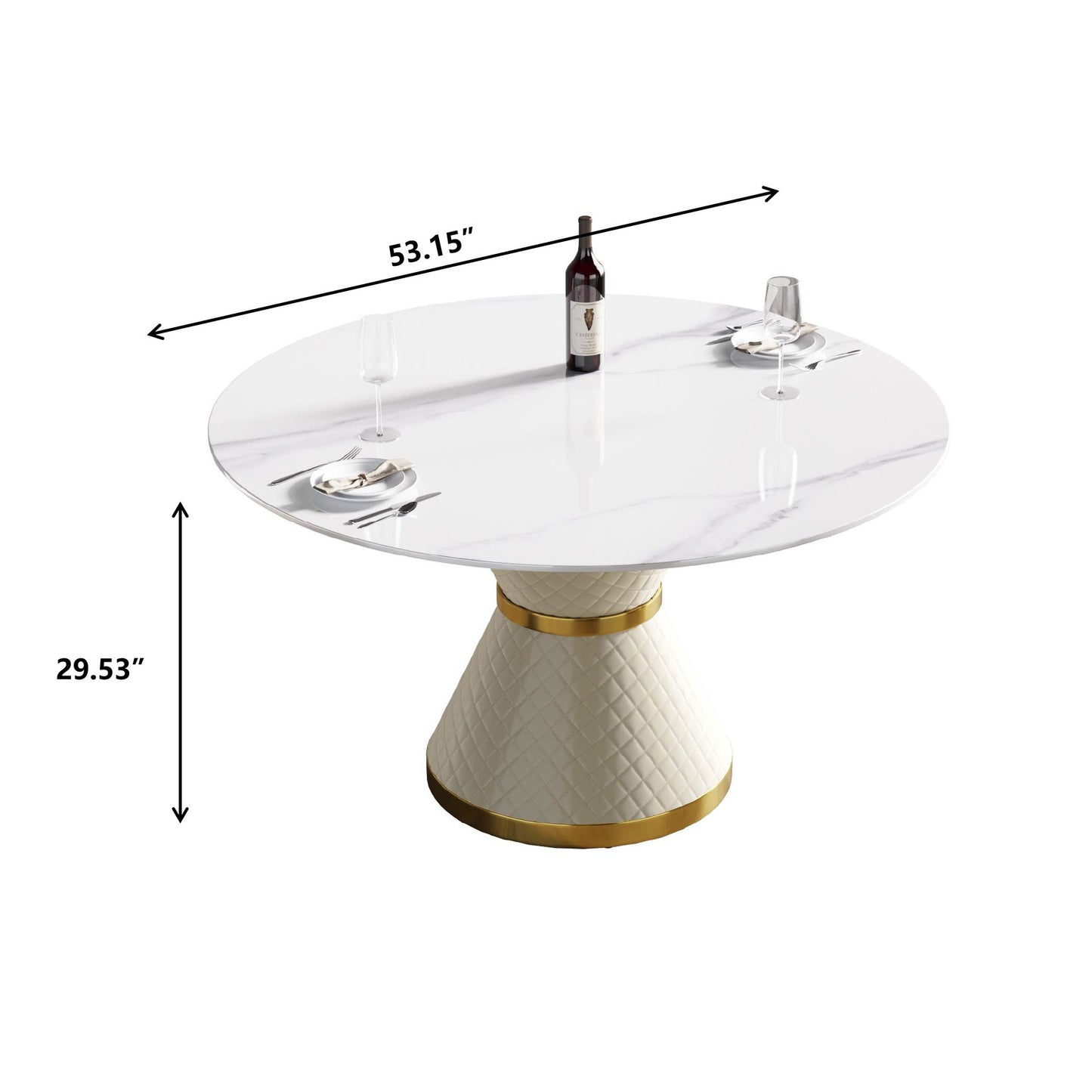 Modern Artificial Stone Round Carbon Steel Base Dining Table, Can Accommodate 6 People Home Essentials