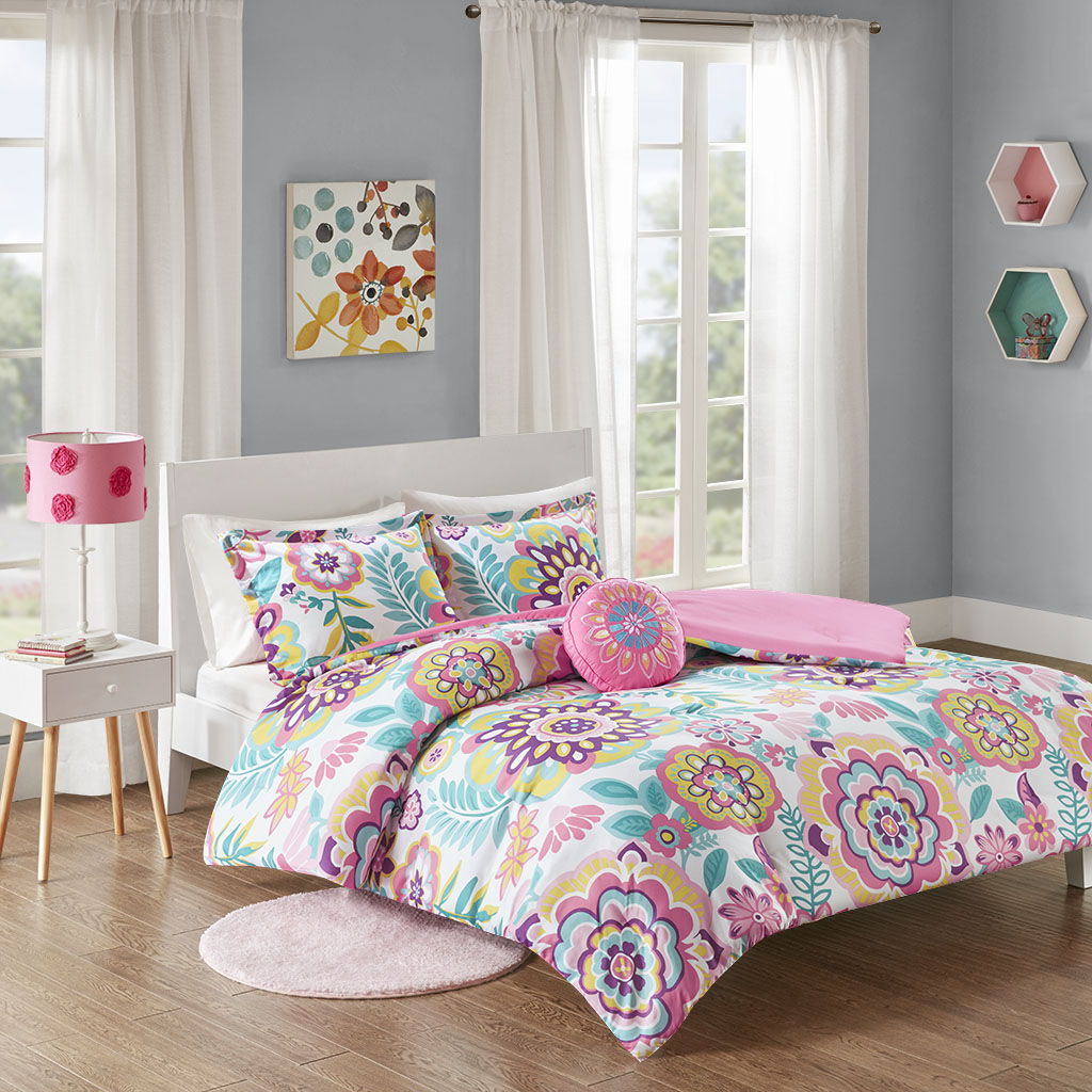 Camille - Floral Comforter Set - Pink Mi Zone