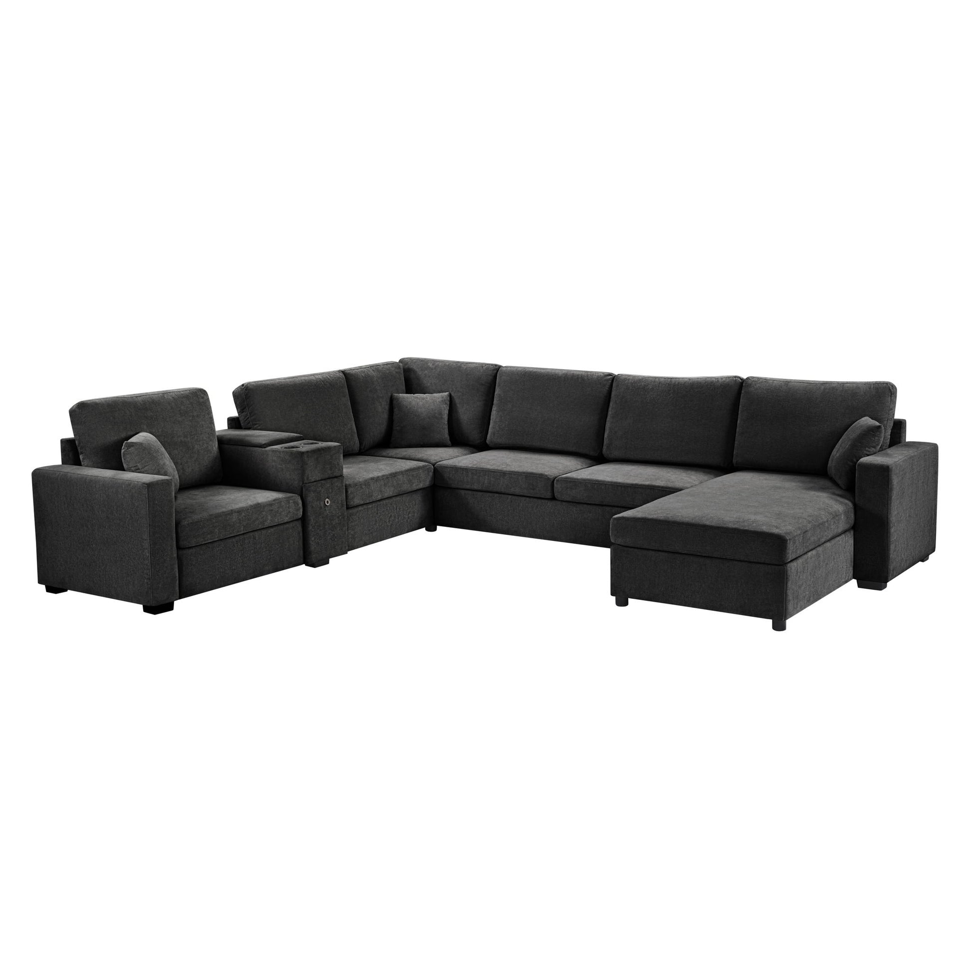 Modular 5 Seat U-Shape Sectional Sofa With Chaise Lounge, Built In Cup Holders And Storage Drawer Hearth and Haven