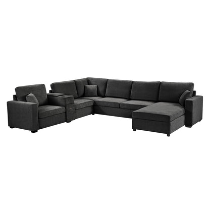 Modular 5 Seat U-Shape Sectional Sofa With Chaise Lounge, Built In Cup Holders And Storage Drawer Hearth and Haven