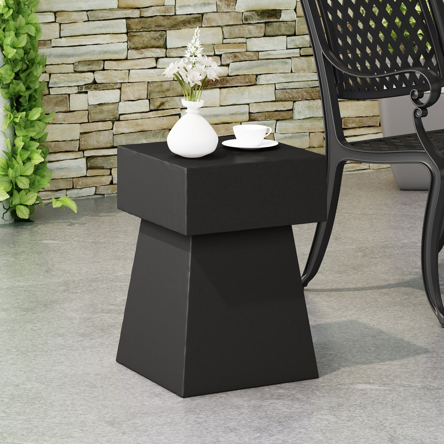 Outdoor Side Table, Patio End Table - Black Noble House