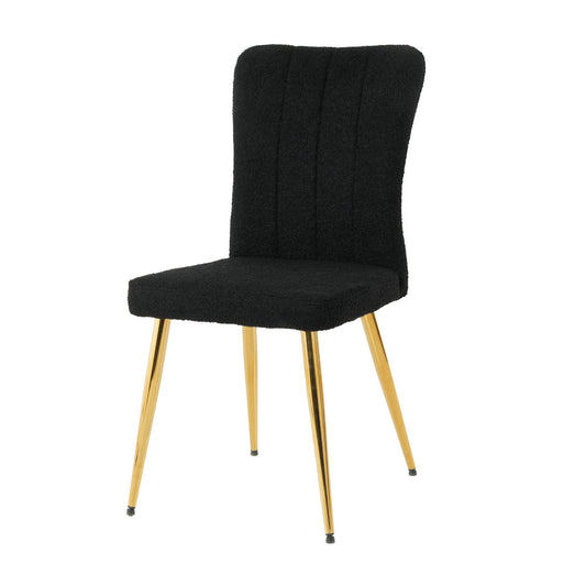 Modern Teddy Wool Dining Chair With Plated Metal Legs Upholstered Fabric Side Chair (Set of 4) - Black Home Essentials