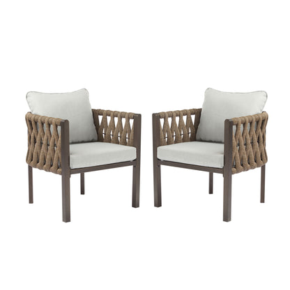 2 Pieces Outdoor Metal Patio Club Chair, Patio Furniture Arm Chair With Cushion, Modern Outdoor Furniture Deep Seating For Porch, Garden, Backyard, Balcony - Brown / Light Gray Noble House