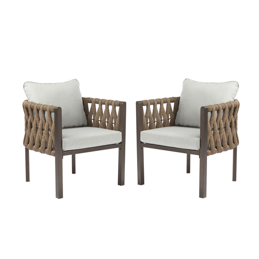 2 Pieces Outdoor Metal Patio Club Chair, Patio Furniture Arm Chair With Cushion, Modern Outdoor Furniture Deep Seating For Porch, Garden, Backyard, Balcony - Brown / Light Gray Noble House