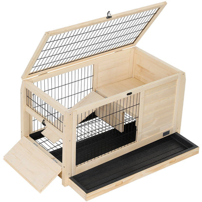 Wooden Rabbit Hutch Indoor Bunny House For Small Animals With Plastic Tray