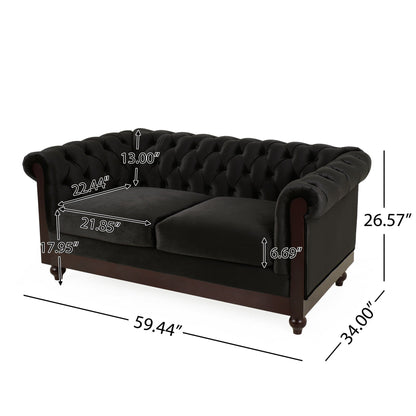 Chesterfield Velvet Loveseat Sofa, 2 Person Rolled Arm Upholstered Couch Noble House