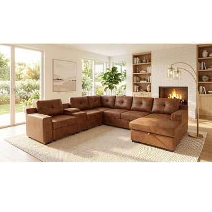 U - Shape Sectional Pull Out Bed With Console, Storage, And USB Charging Home Essentials