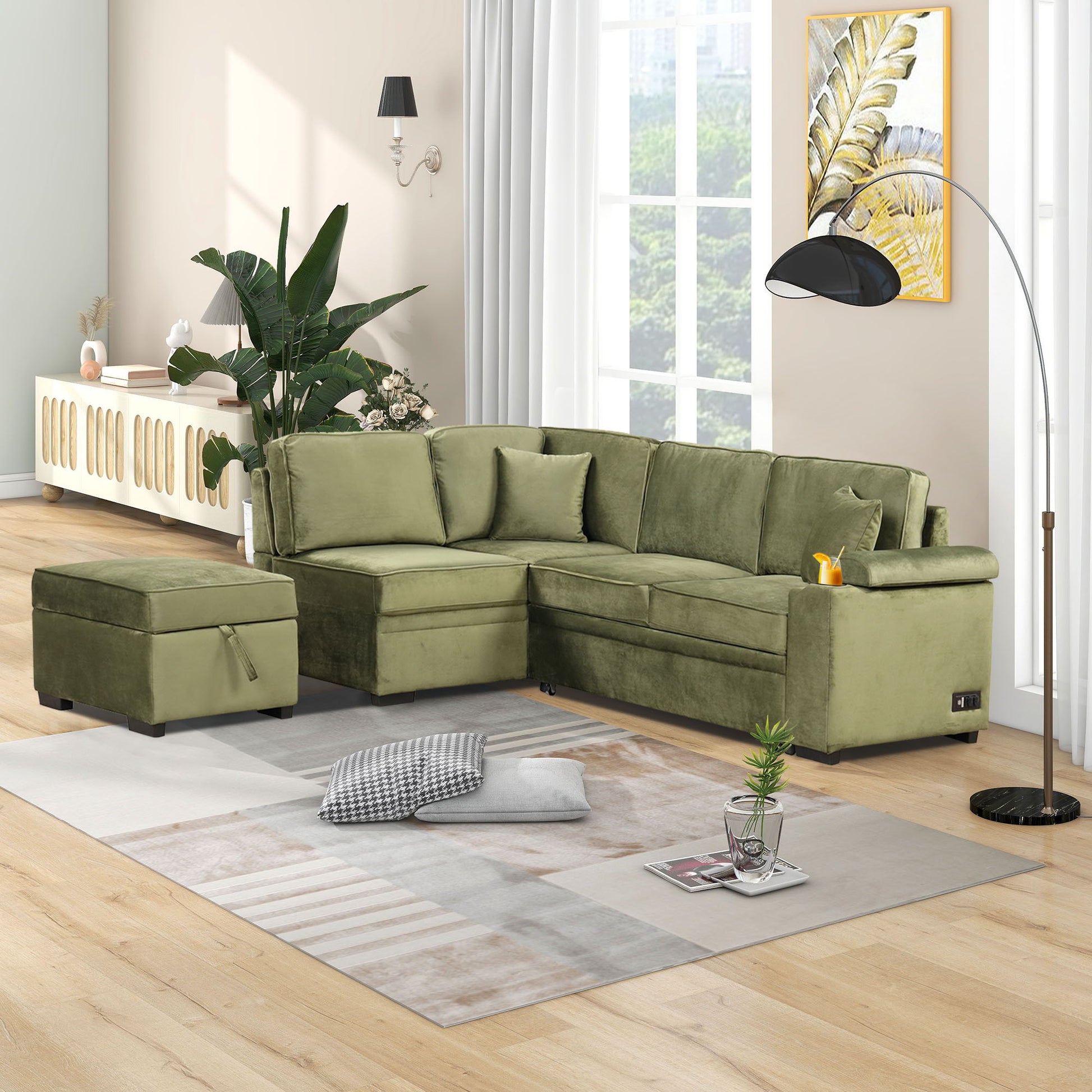 Sleeper Sofa Bed, 2 In 1 Pull Out Sofa Bed L Shape Couch With Storage Ottoman For Living Room, Bedroom Couch And Small Apartment Hearth and Haven