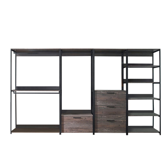Monica - Wood Walk In Closet System, Powder Coated Metal Frame And Melamine - Rustic Home Essentials