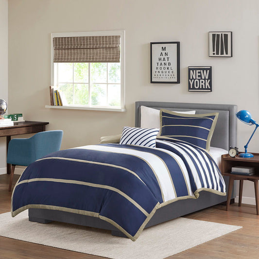 Ashton - Duvet Cover Set - Khaki / Navy Mi Zone