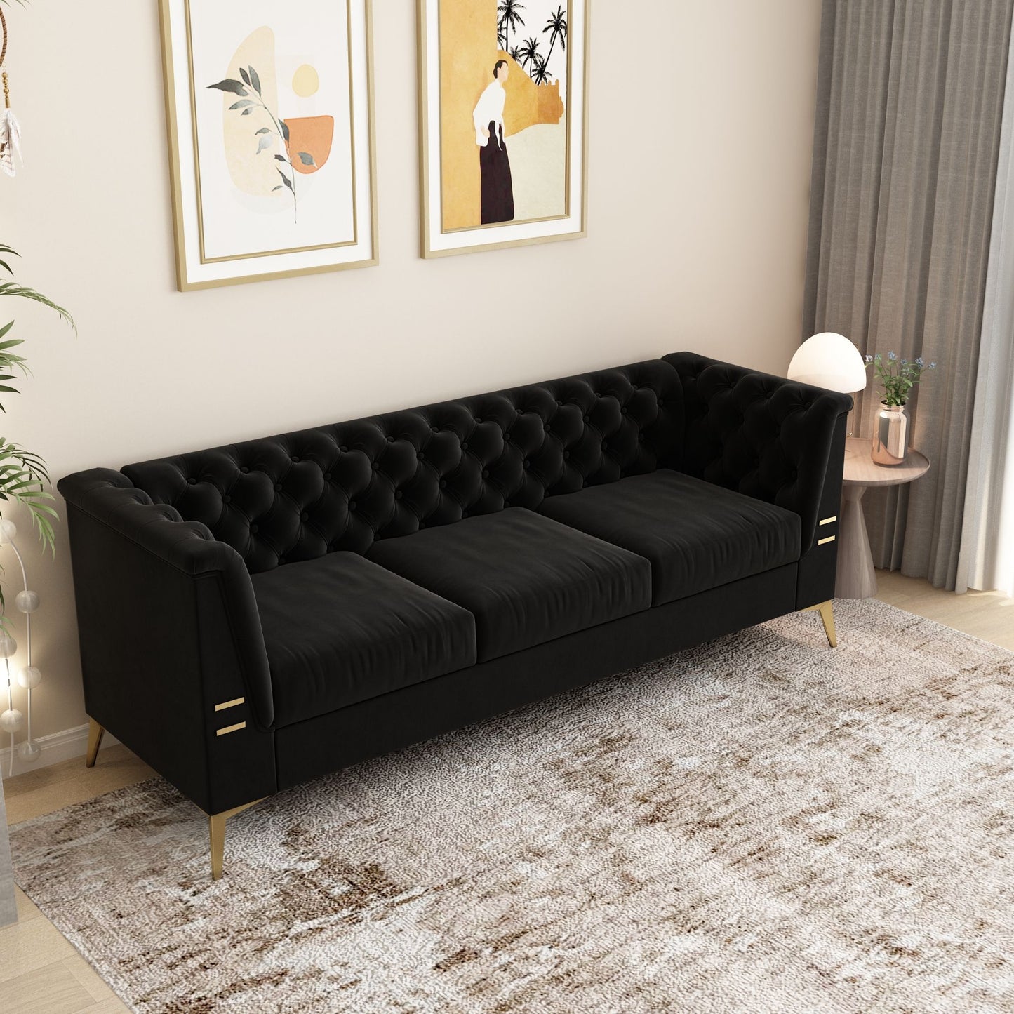 Luxurious Sofa With Legs, Modern Chesterfield Design, Tufted Upholstery, 3 Seat Couch For Living Room And Office Home Essentials