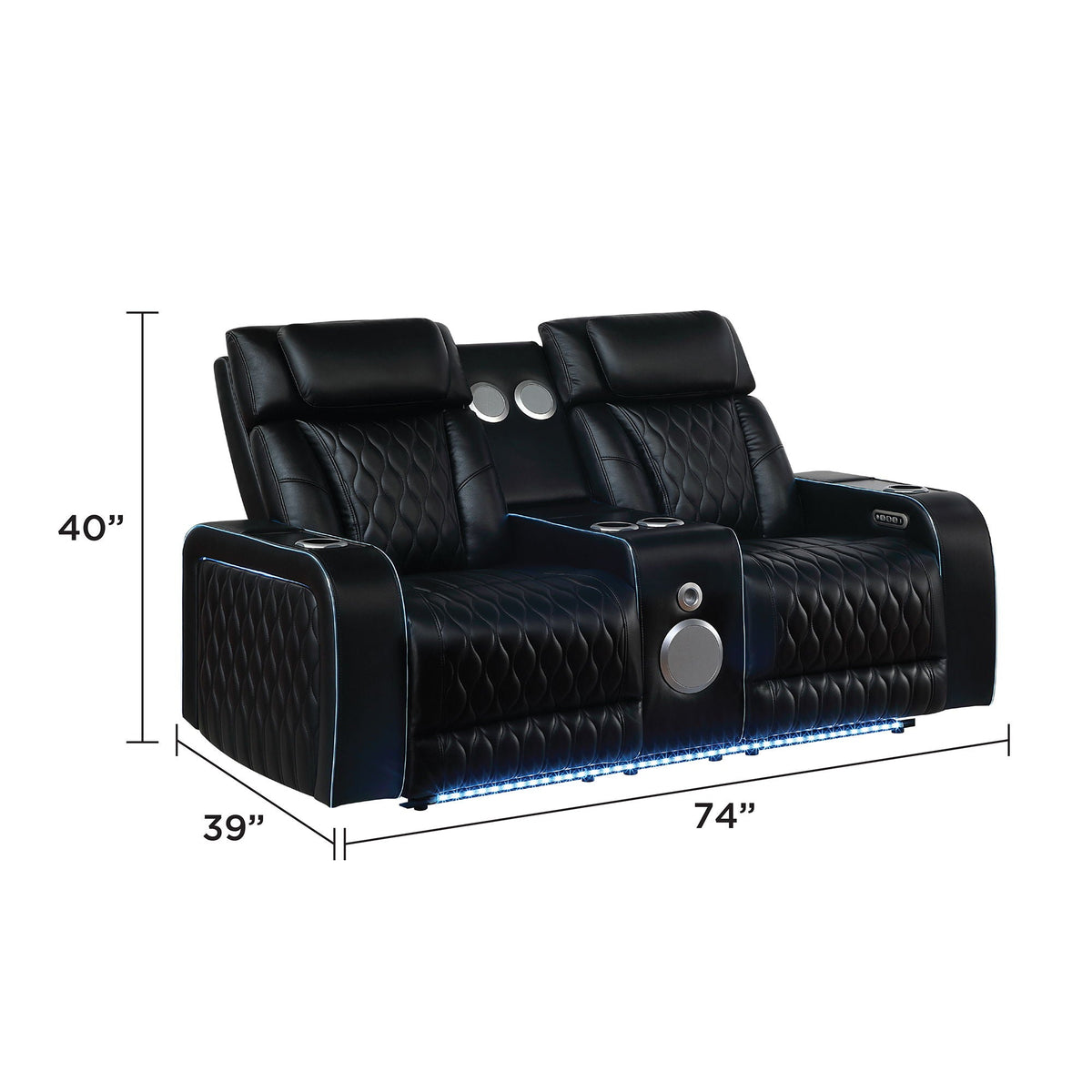Electra - Power Reclining Loveseat With Power Headrests, Console, Speakers, Massage, LED Lighting And USB Control Matrix Furniture Group