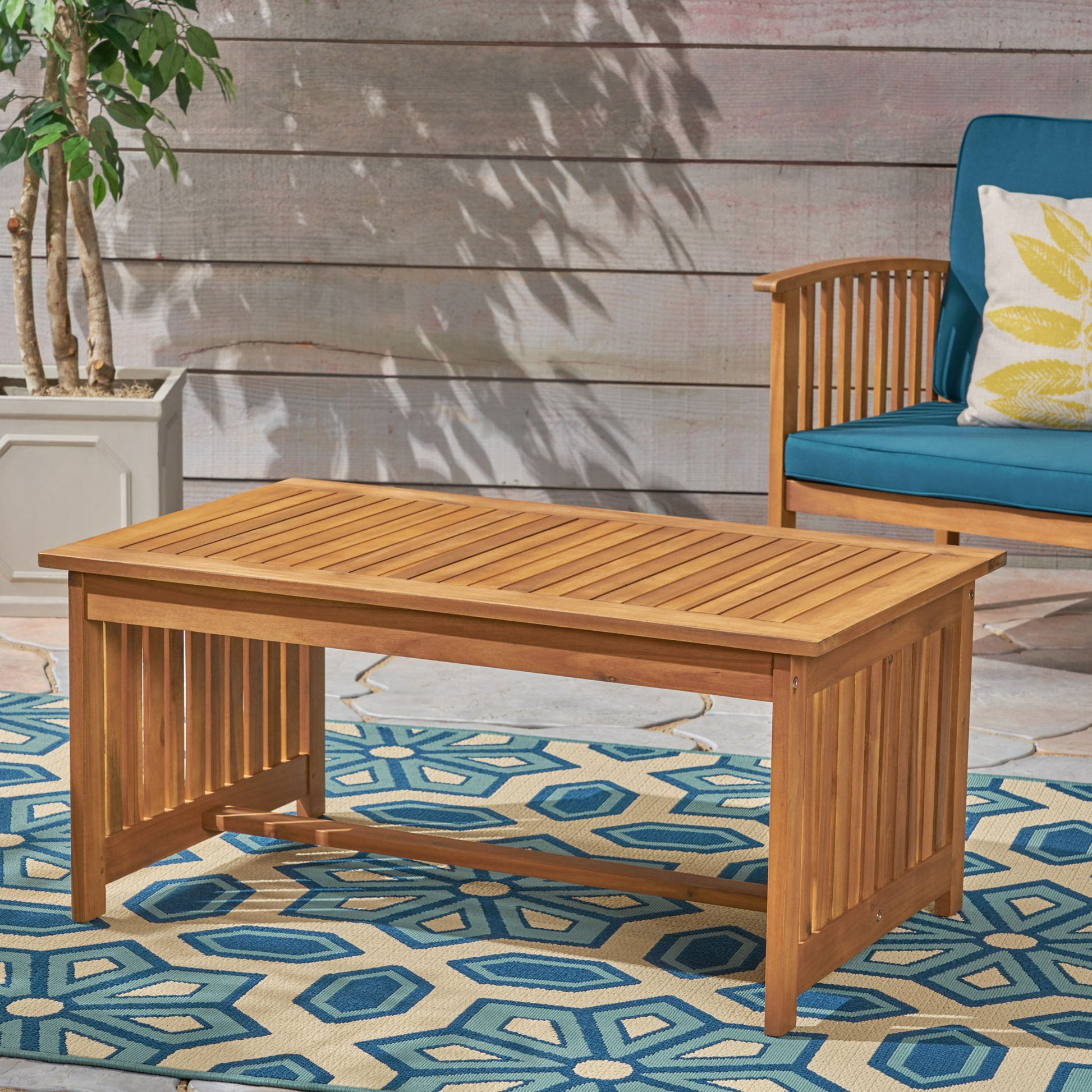 Acacia Wood Rectangular Patio Coffee Table For Outside Noble House