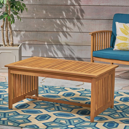 Acacia Wood Rectangular Patio Coffee Table For Outside Noble House