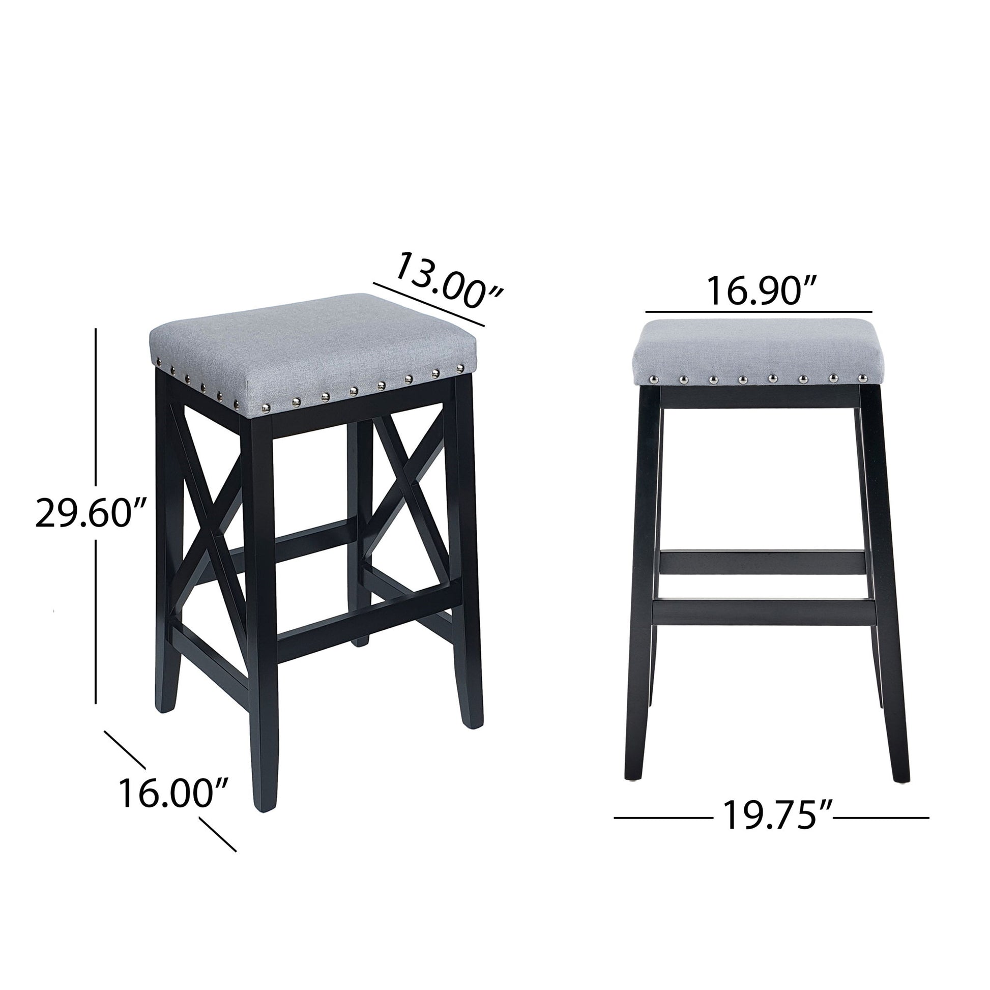 Greely Saddle Barstool Set With Fabric Upholstery - Light Gray Noble House