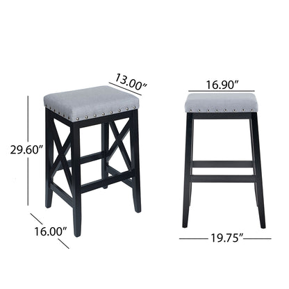 Greely Saddle Barstool Set With Fabric Upholstery - Light Gray Noble House