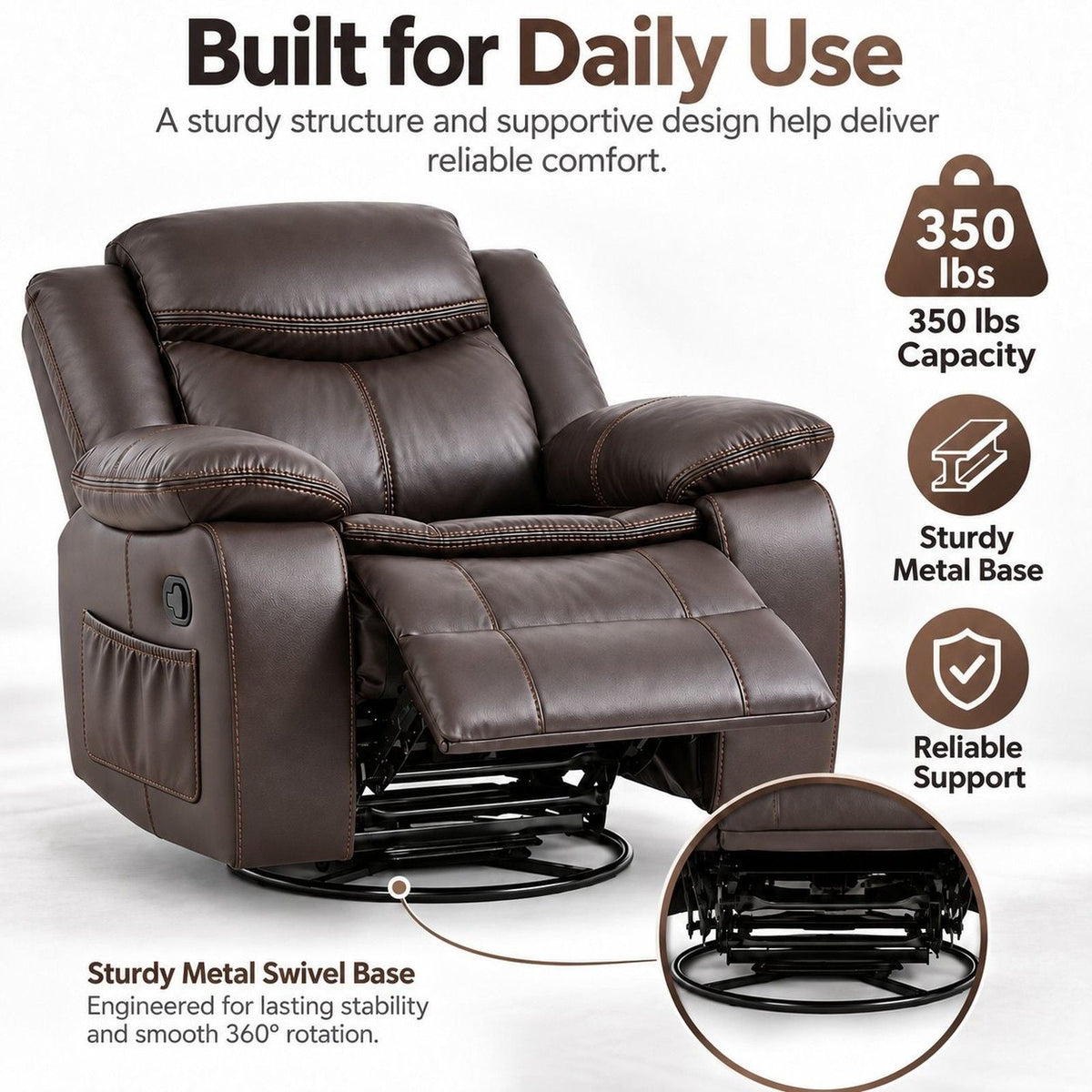 Rocker Recliner Chair With Manual Recline And 360° Swivel Base Home Essentials