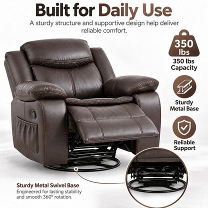 Rocker Recliner Chair With Manual Recline And 360° Swivel Base Home Essentials