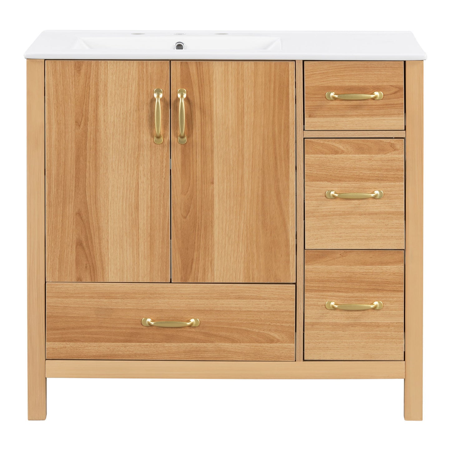 36" Bathroom Vanity, 2 Soft Close Doors, 4 Soft Close Drawers, Adjustable Shelf, Storage Cabinet - Acacia Wood Hearth and Haven