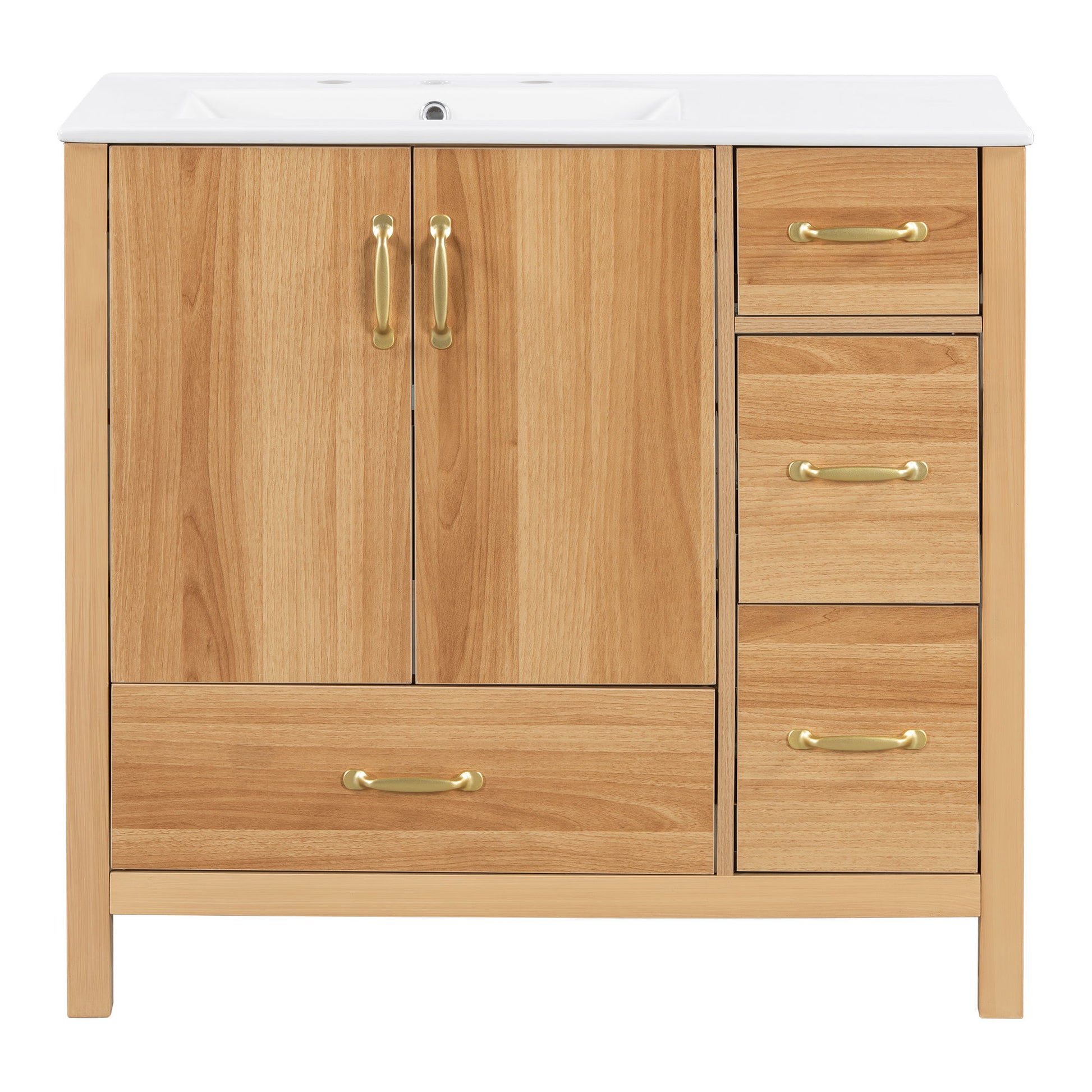 36" Bathroom Vanity, 2 Soft Close Doors, 4 Soft Close Drawers, Adjustable Shelf, Storage Cabinet - Acacia Wood Hearth and Haven