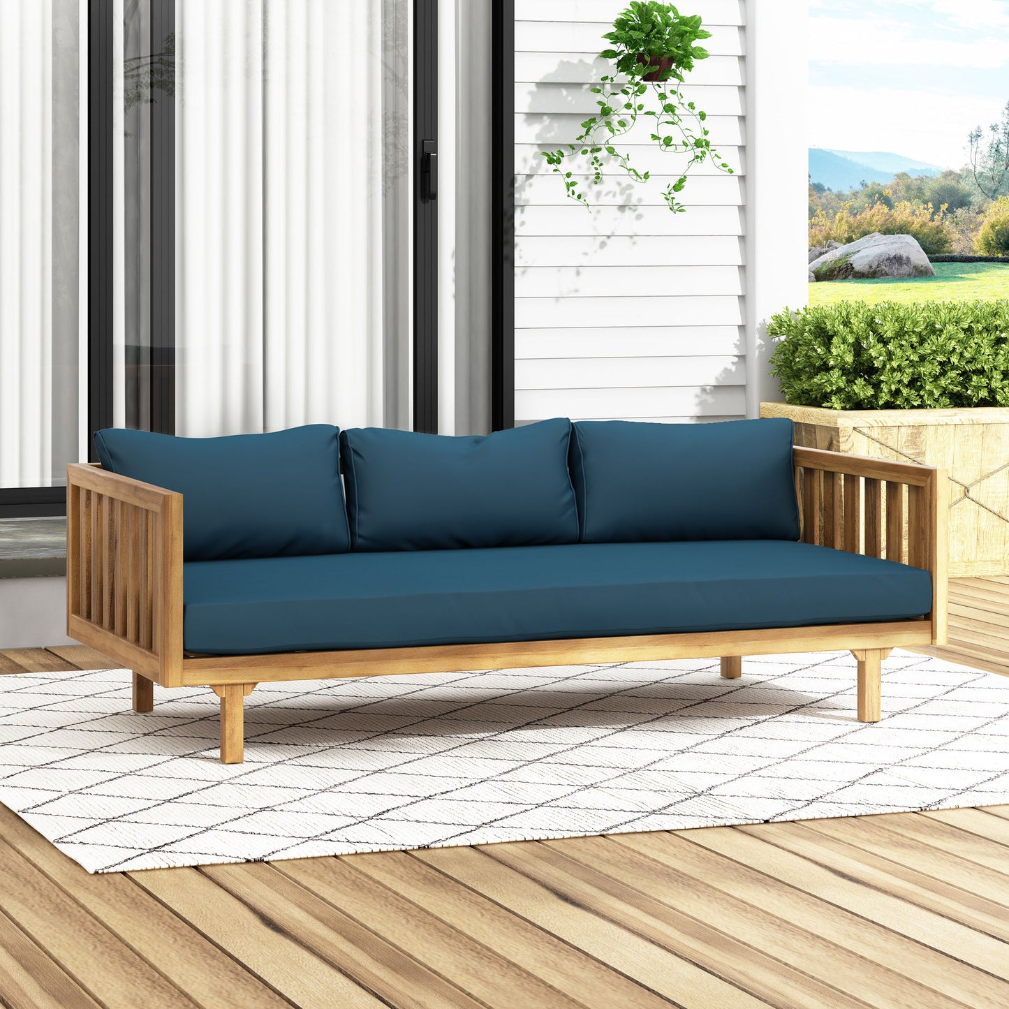 Claremont - 3 Seater Daybed Teak Acacia Wood Water Resistant Cushions Noble House