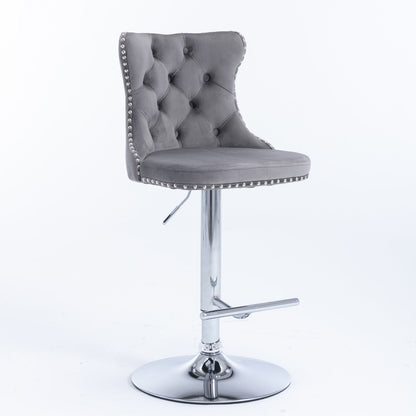 Swivel Velvet Barstools Adjusatble Seat Height From 25-33", Modern Upholstered Chrome Base Bar Stools With Backs Comfortable Tufted For Home Pub And Kitchen Island (Set of 2) Home Essentials