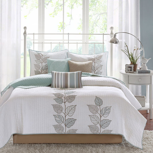 Caelie - 6 Piece Reversible Coverlet Set - Blue Madison Park