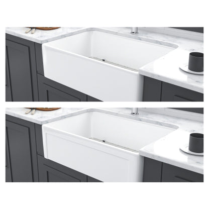 Sink 30" Apron Front Reversible Single Bowl Kitchen Sink & Grid And Strainer - White Daily Nest