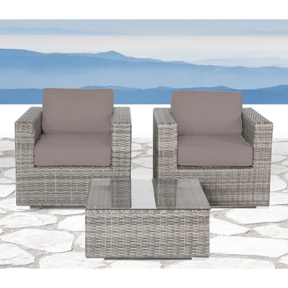 Wicker Seating Group Set With Table And Cushions LSI Patio Furniture