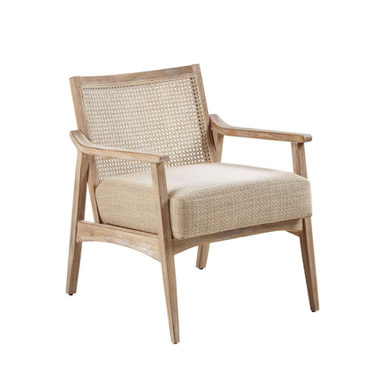 Chair With Cane Inset Back And Upholstered Seat - Light Brown JLA