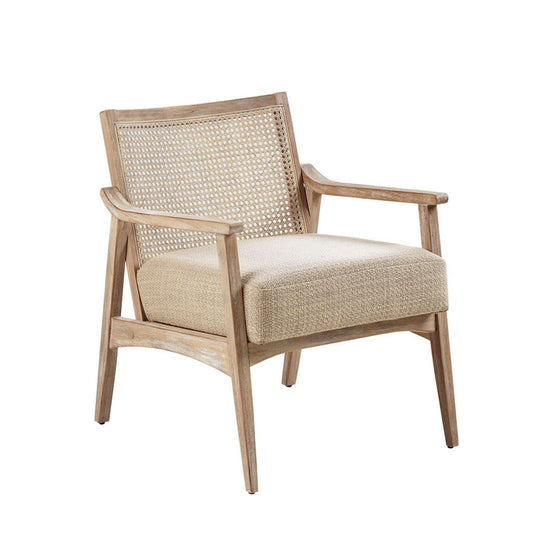 Chair With Cane Inset Back And Upholstered Seat - Light Brown JLA