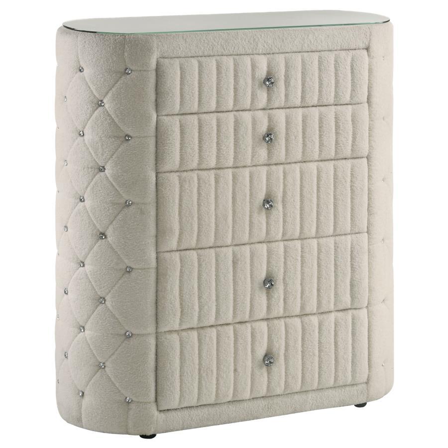 Sonya - 5-Drawer Upholstered Bedroom Chest Of Drawers - Ivory Coaster Fine Furniture