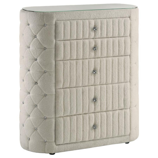 Sonya - 5-Drawer Upholstered Bedroom Chest Of Drawers - Ivory Coaster Fine Furniture