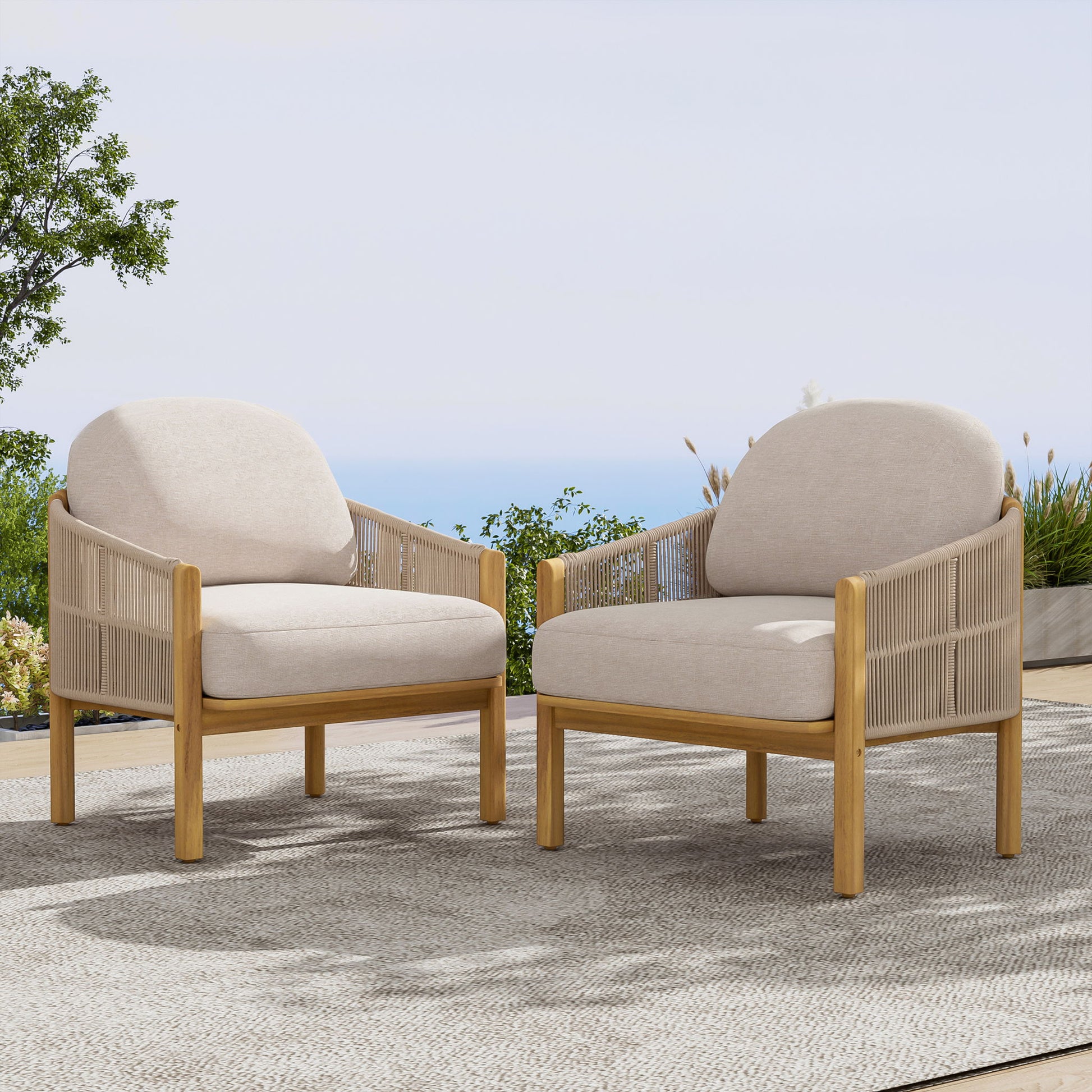 Grotta - Outdoor Wood Club Chair (Set of 2) Noble House