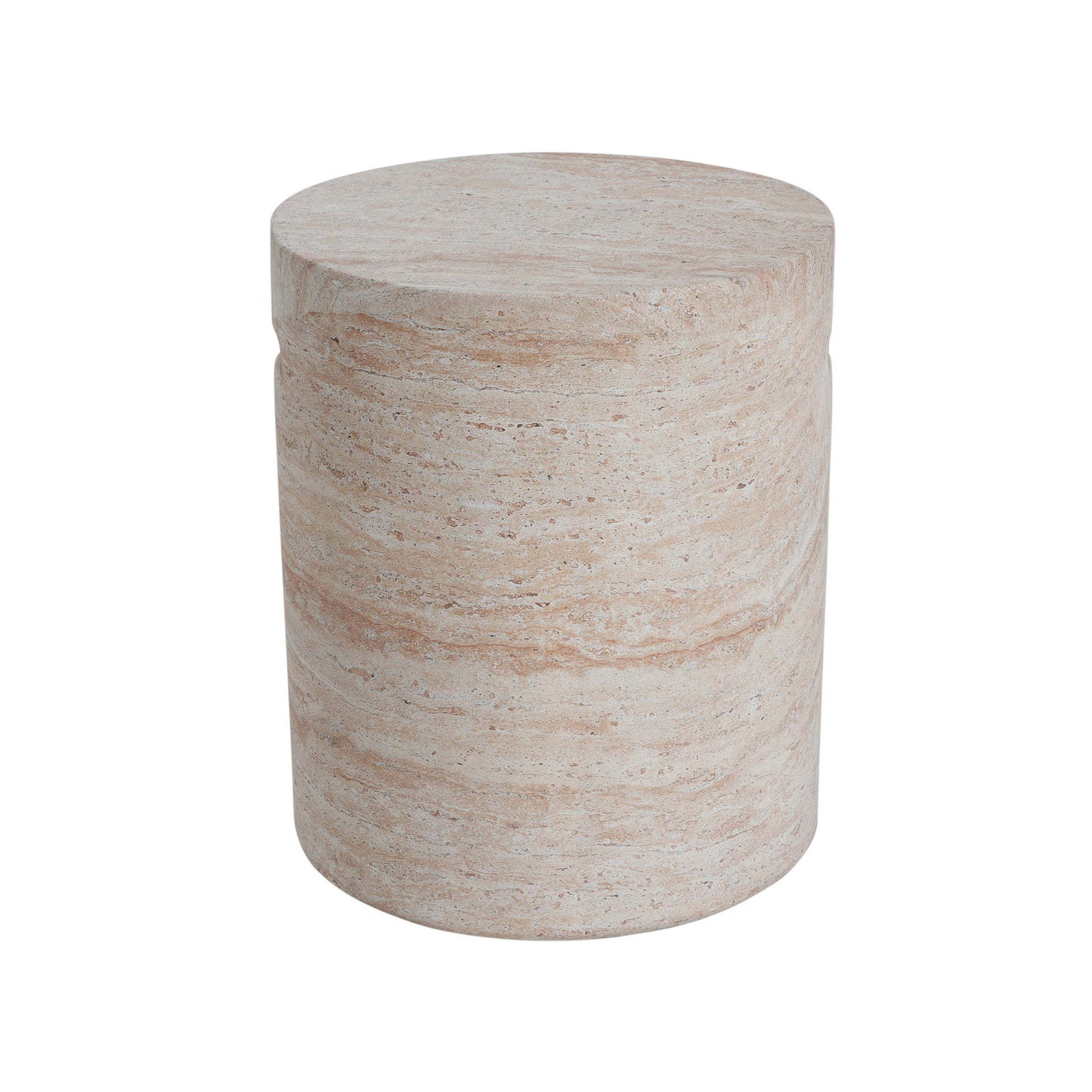 Modern Concrete Side Table With Travertine, Indoor / Outdoor Use - Beige Noble House