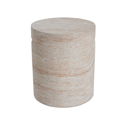 Modern Concrete Side Table With Travertine, Indoor / Outdoor Use - Beige Noble House