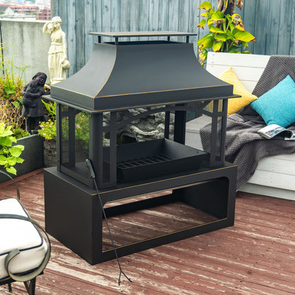 40" Wood Burning Fireplace, 50000 Btu Steel Fire Pit, Wood Burning Chimney For Outside Patio Deck Garden Backyard - Black Home Essentials