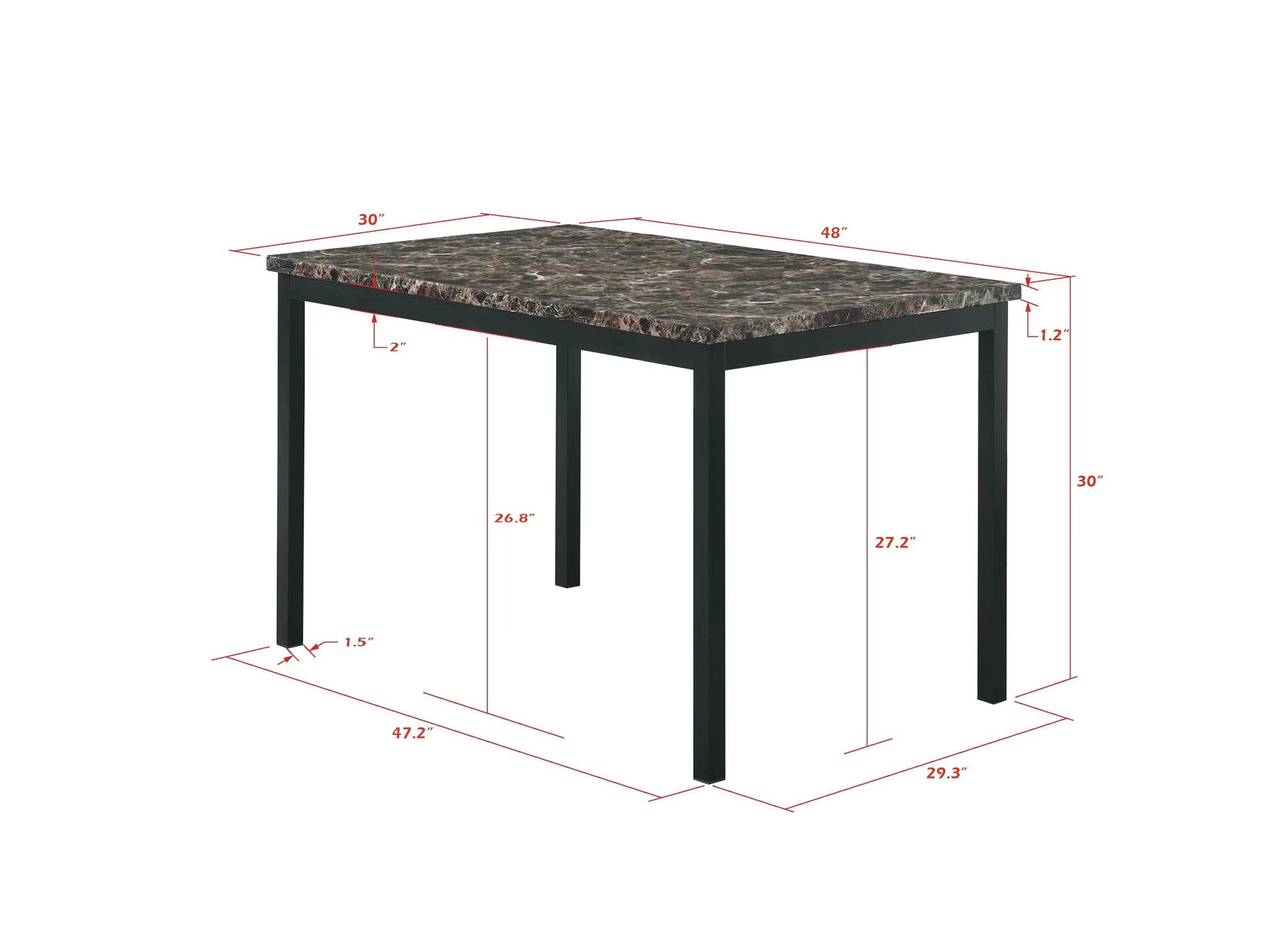 Faux Marble Top With Metal Frame Dinette Table - Black Home Essentials