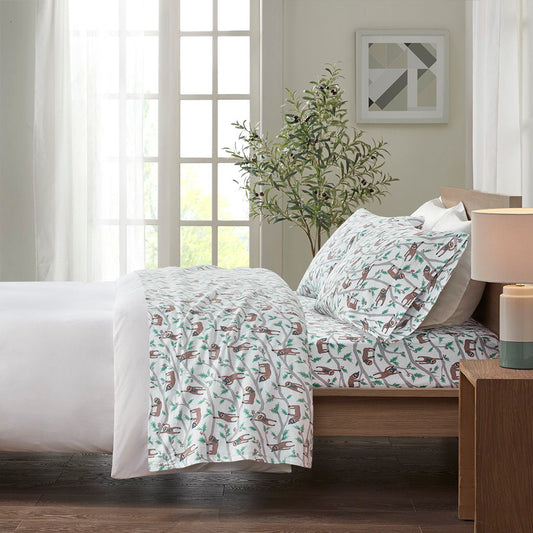 Queen Cozy 100% Printed Sheet Set - Multi Sloth True North by Sleep Philosophy